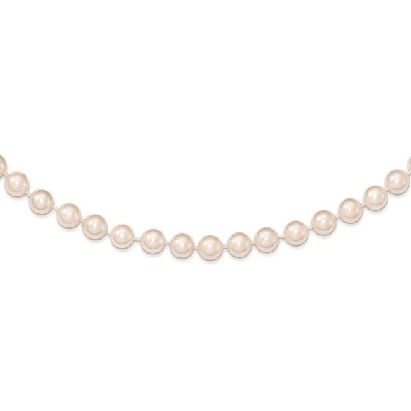 14k Yellow Gold 6-7mm Round White Saltwater Akoya Cultured Pearl Necklace